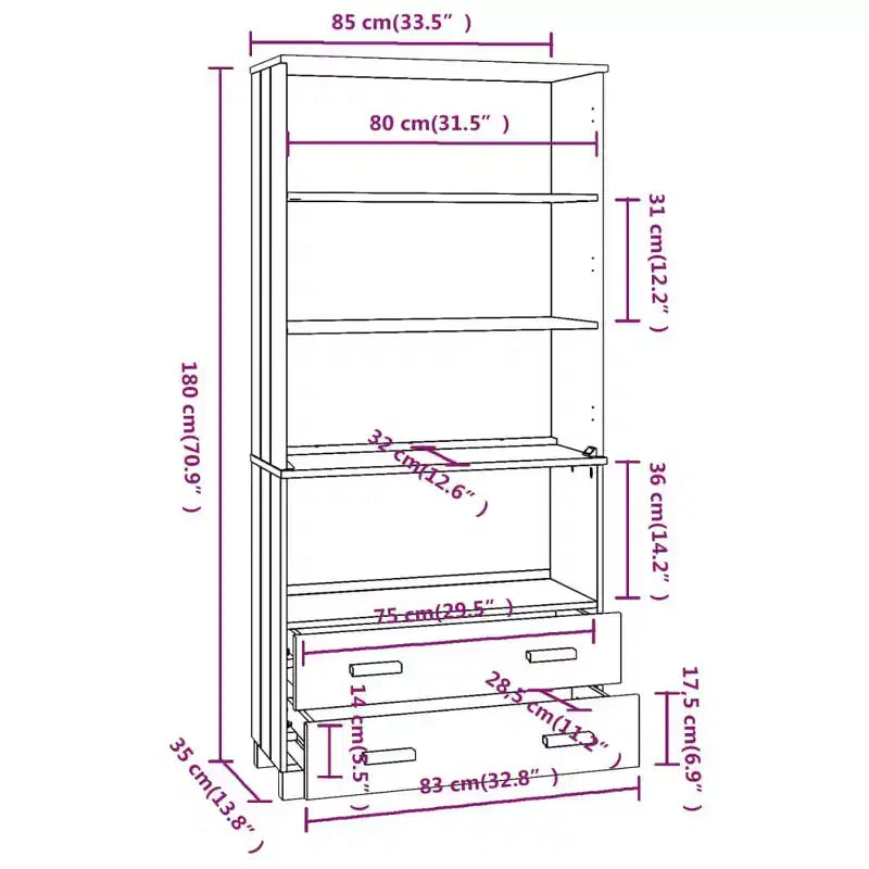 Highboard Lot de 2 Miel Pin massif Grand Highboard