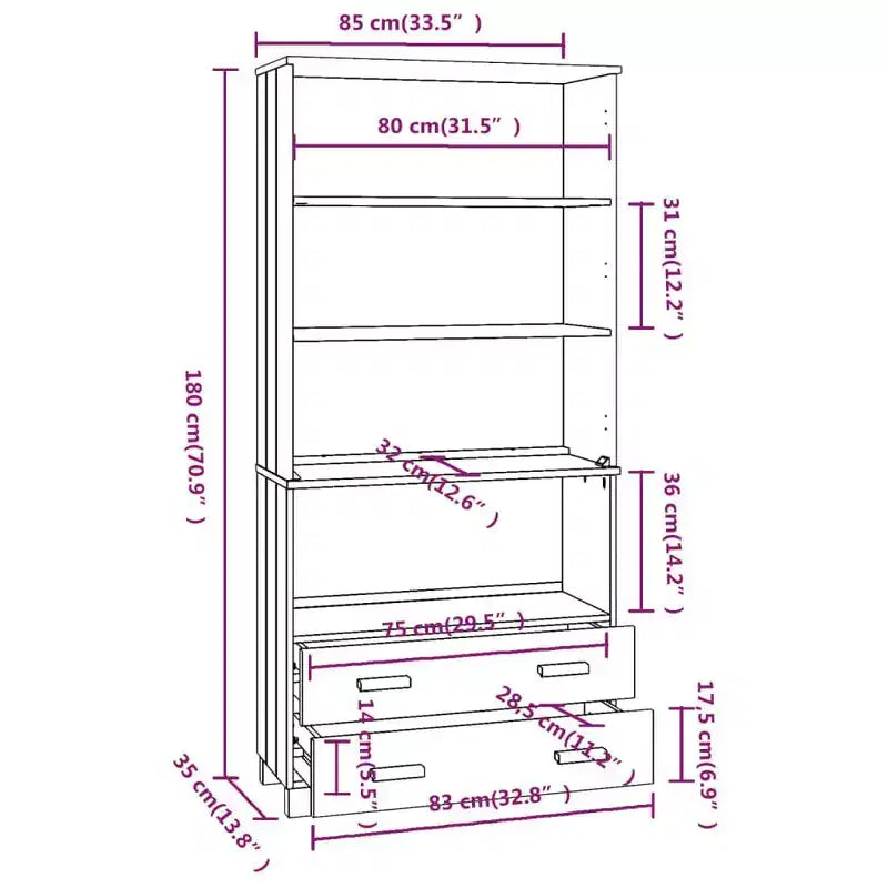 Highboard Lot de 2 Miel Pin massif Grand Highboard