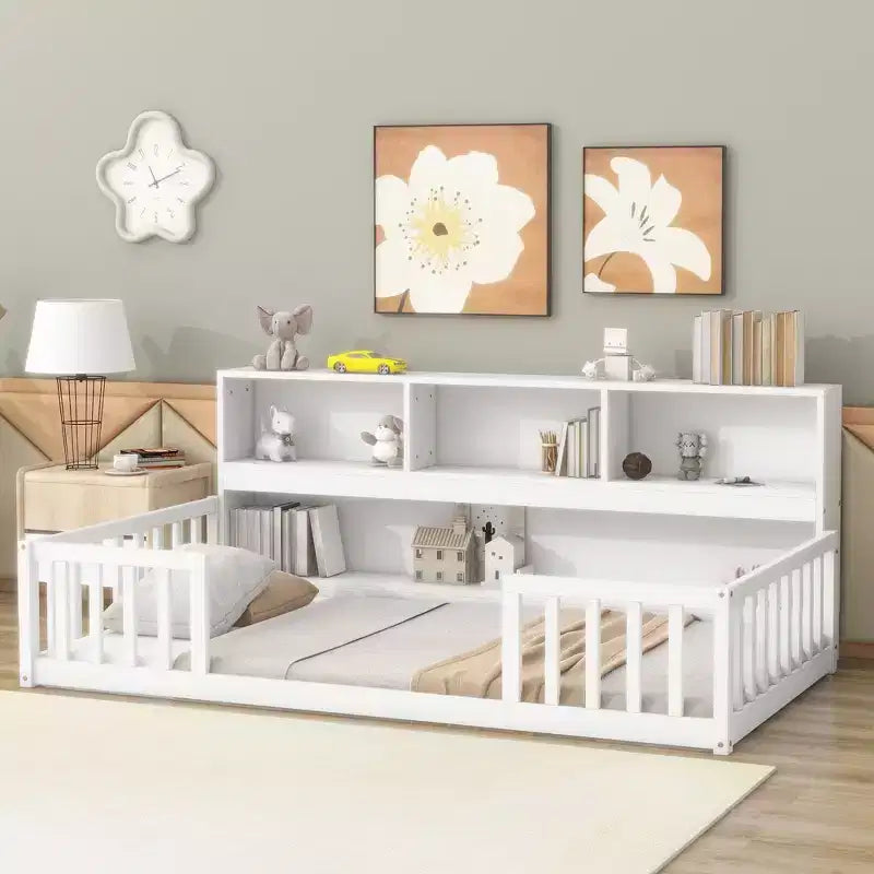 MAYEERTY Full Bed Frame Soft-Close Drawers Solid Pine Wood No Box Spring Needed
