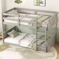 Clihome Twin over Twin Floor Bunk Bed with Panelled Headboard and Footboard